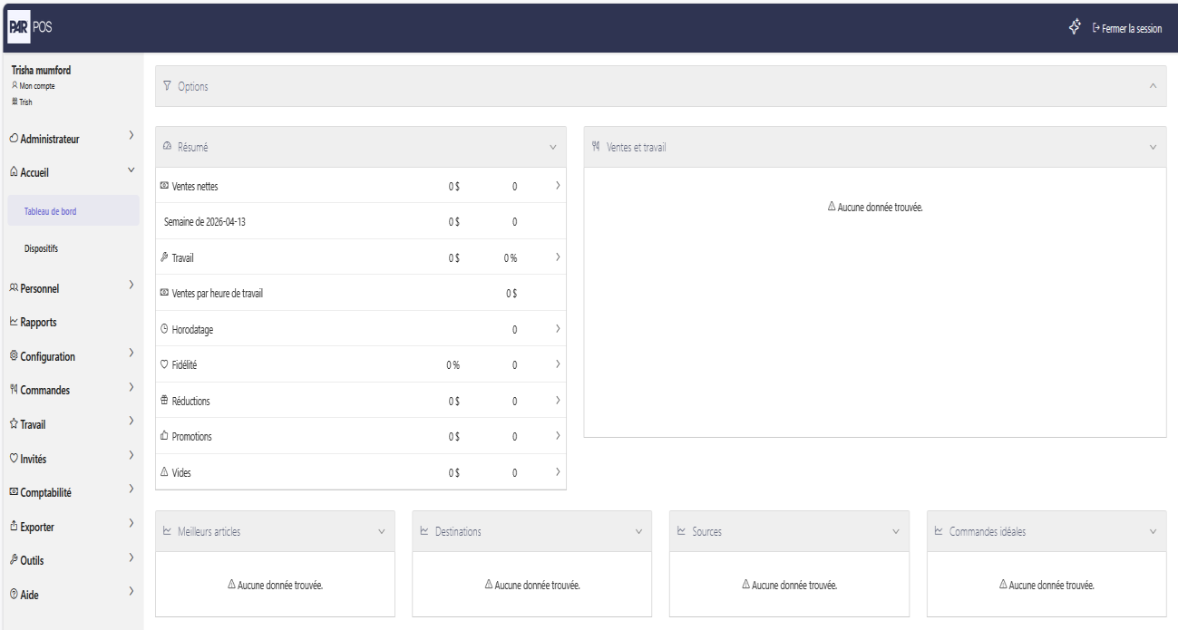 Admin Portal dashboard (Tableau de bord) displayed fully in French after enabling Language Localization