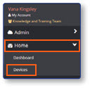 Sidebar menu with Devices option