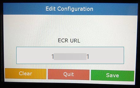 Edit Configuration screen showing the ECR URL field set to 192.168.1.101 with Clear, Quit, and Save buttons
